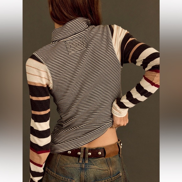 NWT We the Free Avery Long Sleeve Top Black Combo Large - Picture 2 of 8